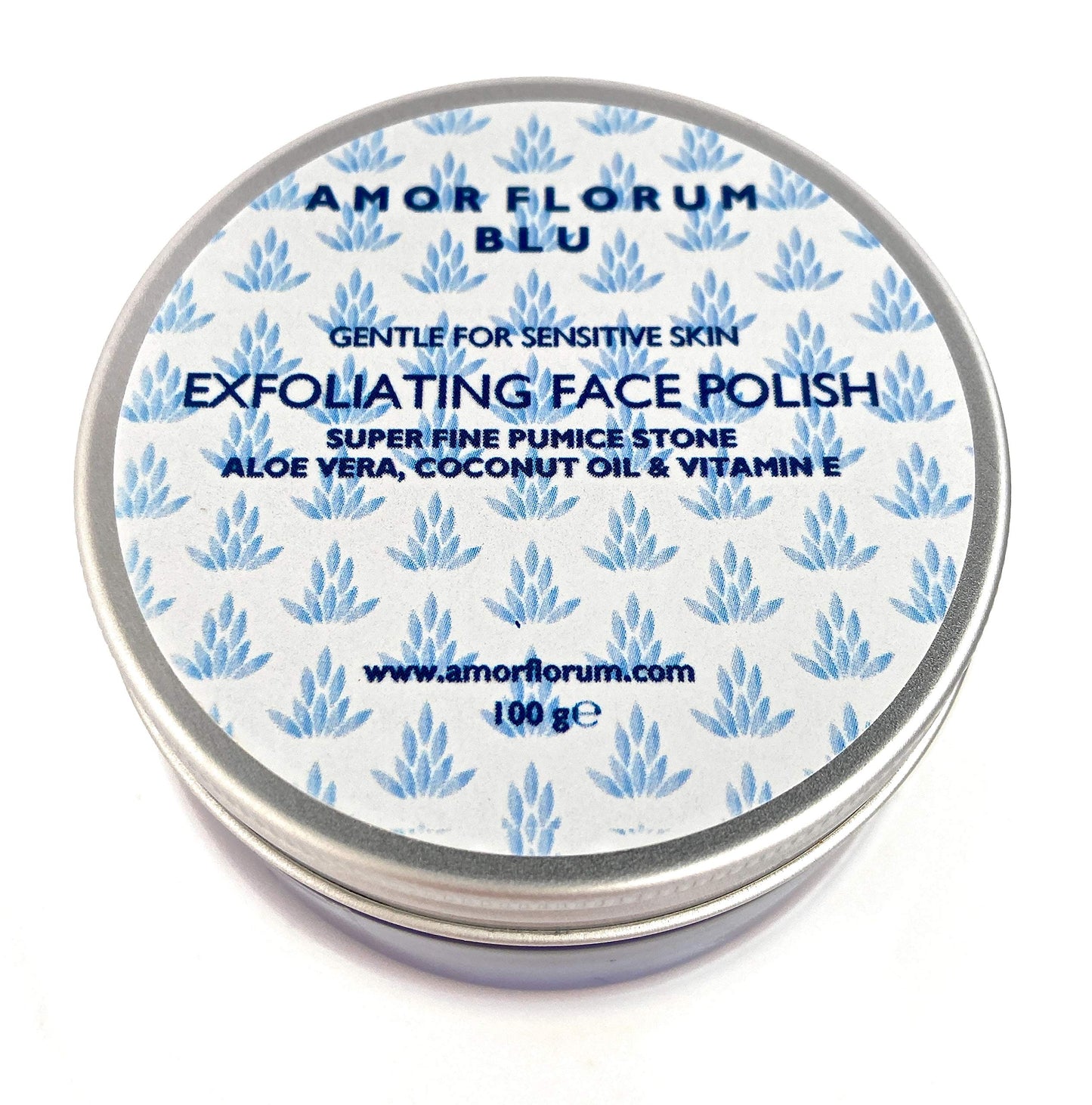 99% Natural EXFOLIATING FACE Polish with Pumice, Aloe Vera, Vitamin E & Coconut Oil - 100g by AMOR FLORUM BLU. Gently Exfoliates, Unblocks Pores, Brightens Complexion. pH 5.5 for Sensitive Skin.