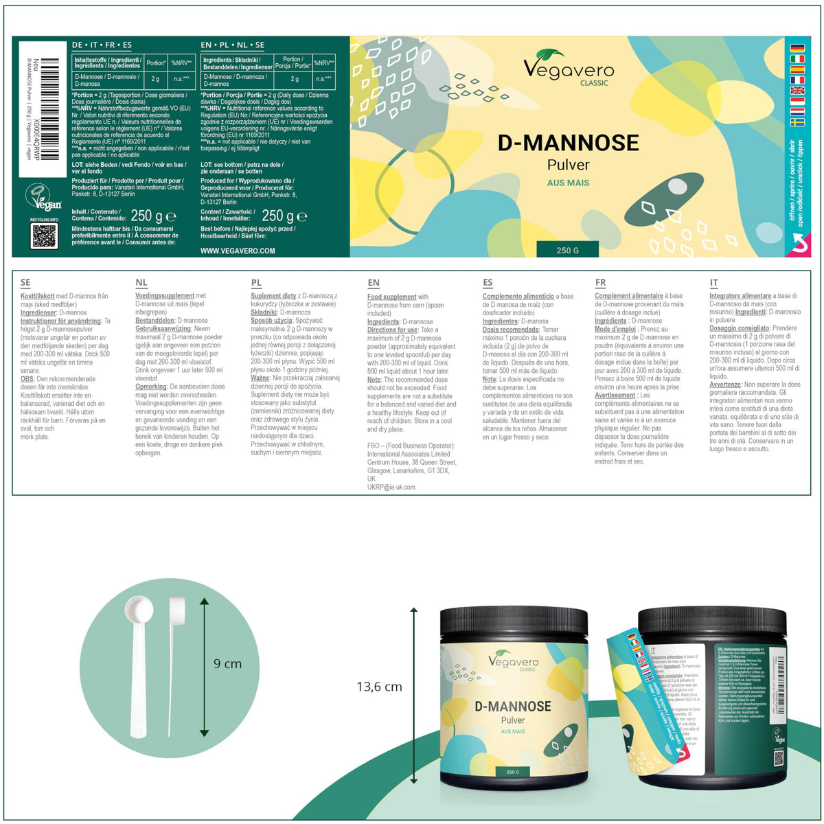 Vegavero Pure D-Mannose Powder 250 g | 4 Months’ Supply | 2000 mg per Day | NO Additives | 100% Naturally Sourced | Urinary Tract Infection | Vegan
