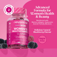 novomins Women’s Multivitamins Gummies & Minerals with Marine Collagen & Hyaluronic Acid – 23 Essential Vitamins, Minerals, Botanicals & Probiotic – Vitamin C, A, D, B, Biotin & Zinc – 60 Gummies - Novomins
