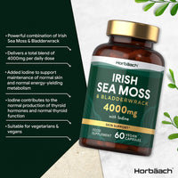 Irish Sea Moss and Bladderwrack Capsules 4000mg | 60 Capsules | Complex with Iodine | by Horbaach