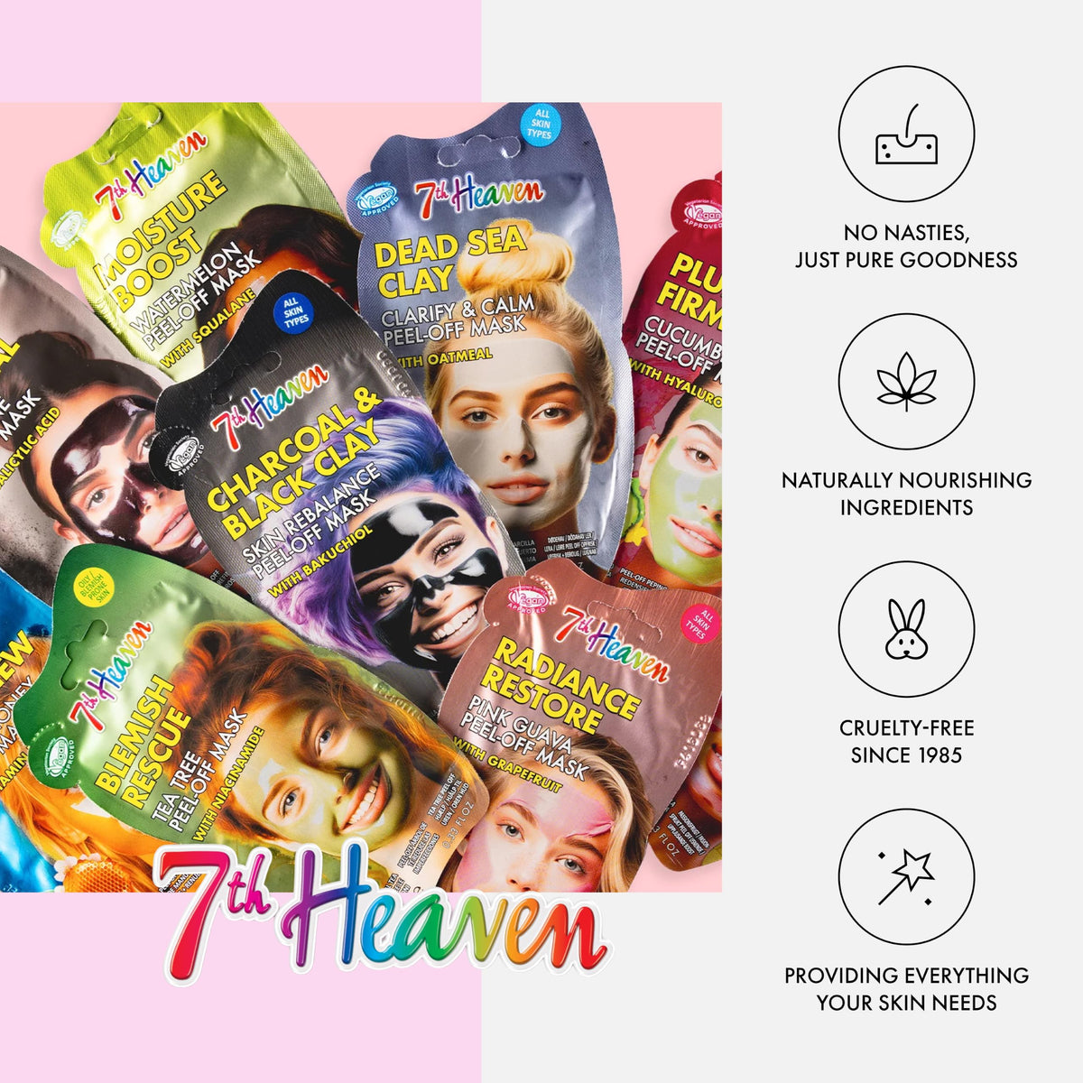 7th Heaven Bumper Box Skin Care Gift Collection, Pack of 20 Face, Hair and Body Masks, Mud, Cream and Peel-Off Variety, Deeply Moisturising, Hydrating and Fruity Pamper Set