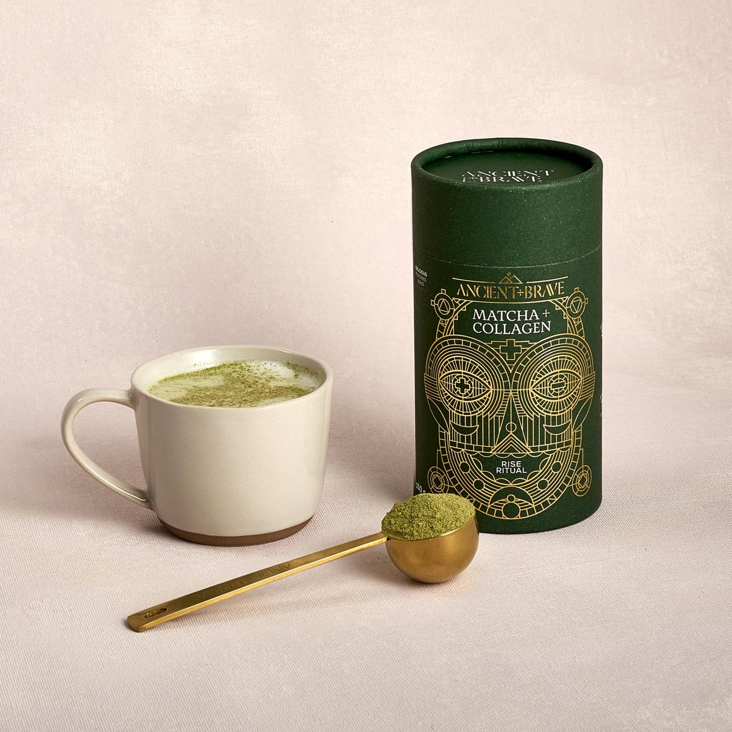 Ancient + Brave Matcha + Collagen 150g Tub - Lion's Mane Mushroom Powder Supplement - Hydrolysed Collagen Peptides - Radiant Skin, Hair & Nails