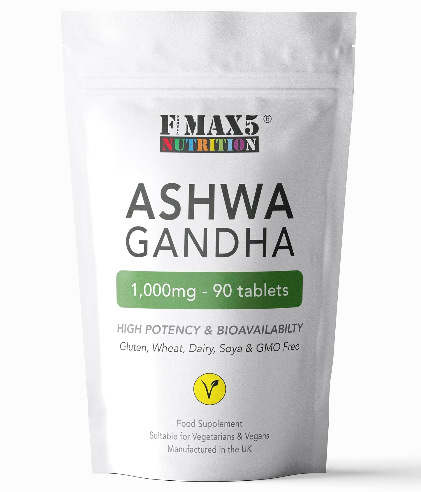 formula max5 nutrition Ashwagandha 1000mg - 90 Vegan Tablets Pure High Strength Root Extract - 3 Months Supply - Supplement for Men & Women - Non-GMO & Made in The UK