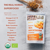 LOOV Organic Sea Buckthorn Powder, High in Fibre, Made from 100% Whole Berries, 113 g, Grown in Nordic Climate, Rich in Omega Blend, Vitamin C, Vitamin E, 23-Day Supply, No Added Sugar, Non-GMO