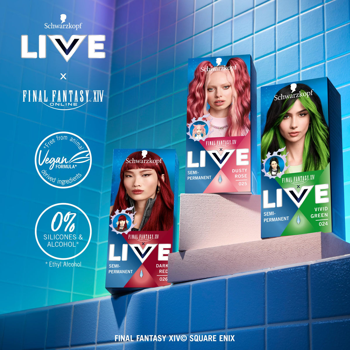 Schwarzkopf LIVE Ultra Brights or Pastels Dusty Rose 025 Shade, Semi-Permanent Rose Hair Dye, FINAL FANTASY™ XIV Online x Live, Vibrant Hair Dye Kit Lasts Up to 15 Washes