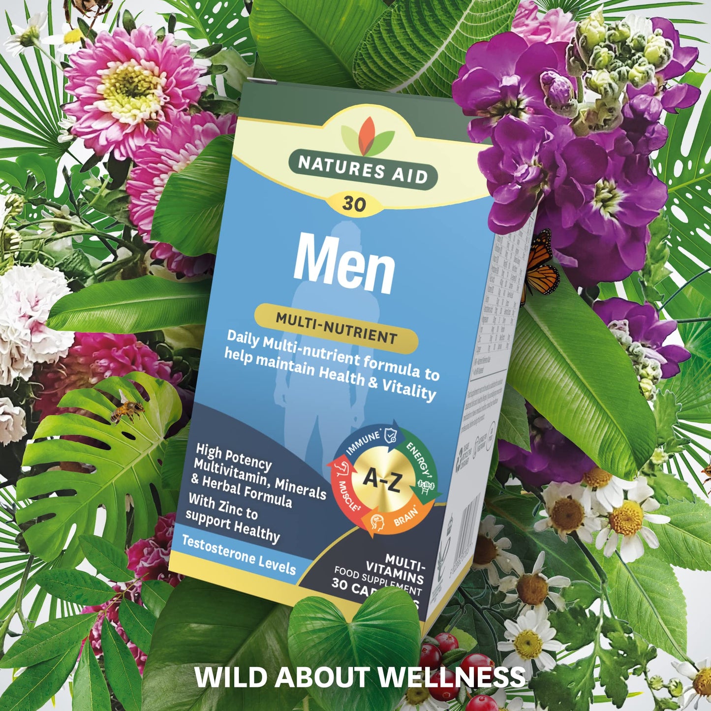 Natures Aid Men's Multi-Vitamins and Minerals Capsules (29 Essential Vitamins and Minerals + Superfood Complex, 30 Capsules, Suitable for Vegetarians, Made in the UK)