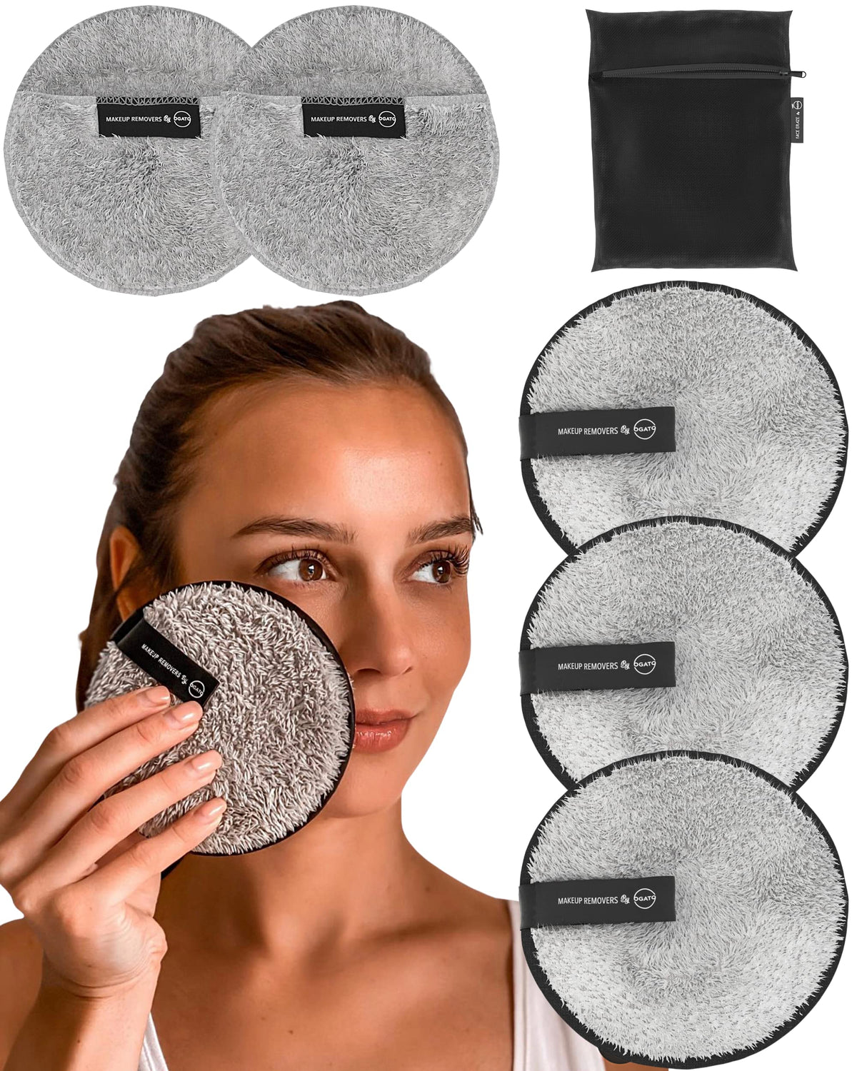Ogato® Reusable Makeup Remover Pads and Eye Makeup Remover Pads Set - Just Use Water- XL Reusable Face Pads - Eco Friendly - FREE Laundry Bag - Makeup Remover Cloth For All Skin Types