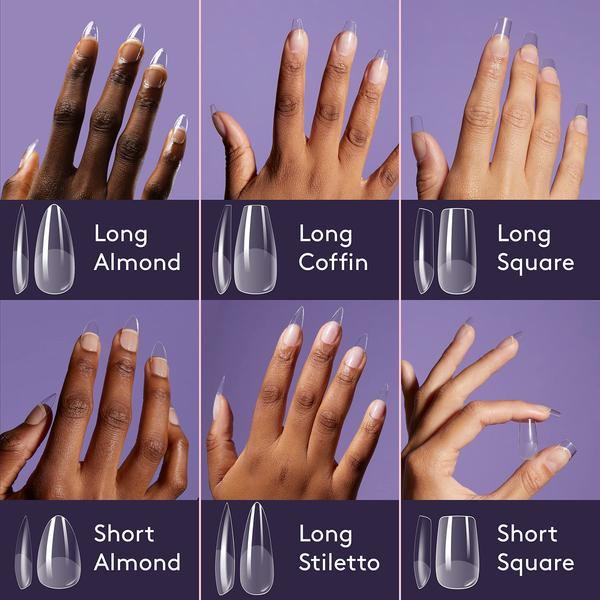 MYLEE Mylee Fix N Flash Soft Gel Tips - Short Square - 552 PCS, Full Cover Soft Gel Nail Tips, Nail Art Extensions, Flexible & Resistant, 12 Different Sizes, Fit All Nails