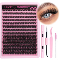 ALICE DIY Eyelash Extension Kit D Curl Fluffy Wispy Lash Clusters Individual Lashes Lash Extension Kit with Lash Bond and Seal Applicator Tool for Self Application at Home (80P-280Pcs-Mix10-16mm-0.07D)