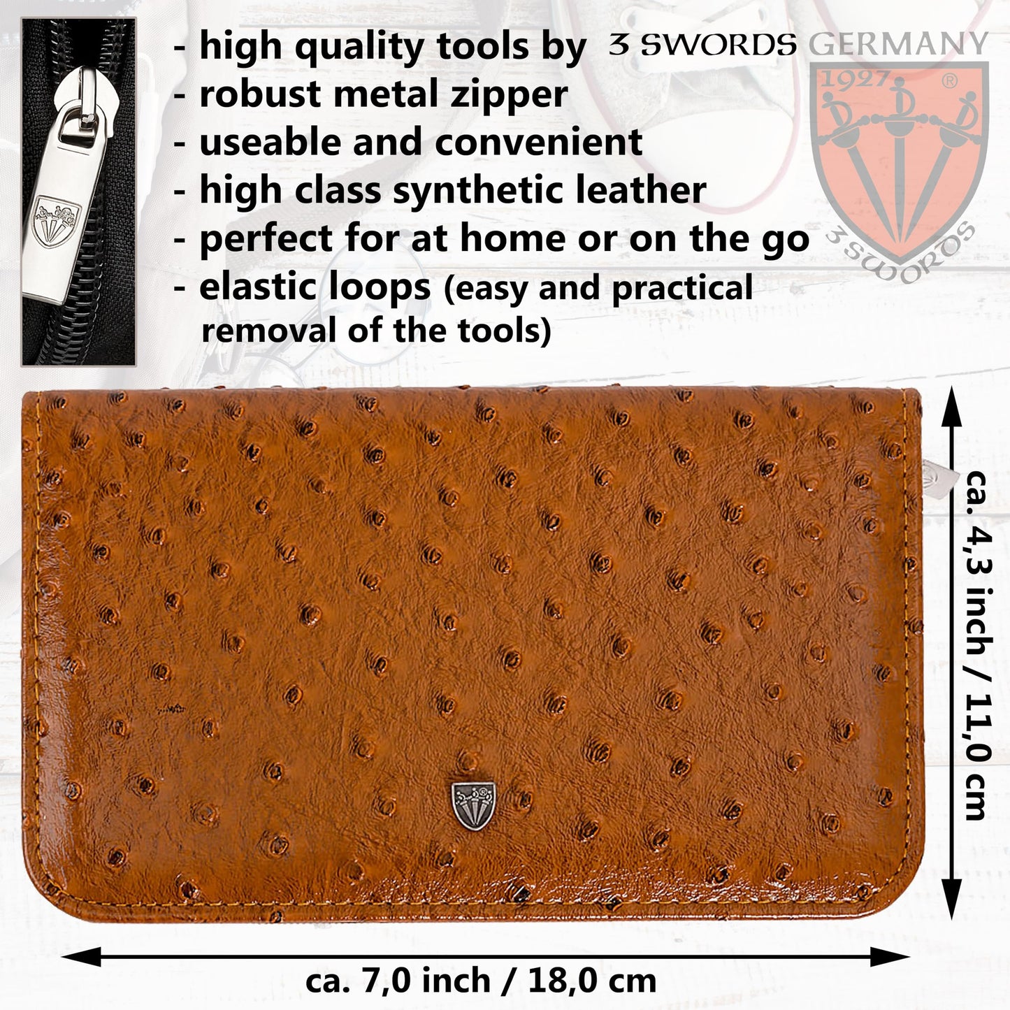3 Swords Germany - brand quality 10 piece manicure pedicure grooming kit set for professional finger & toe nail care scissors clipper fashion leather case in gift box, Made by 3 Swords (6608)