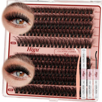 Higu clace Fluffy Cluster-Lashes Kit 60D+80D, Individual-EyeLashes Kit Mix 10-18mm, Volume Lash Cluster Kit D Curl, DIY Lash Extension Kit with Lash Bond and Seal and Lash Applicator at Home(60D+80D Mix10-18)