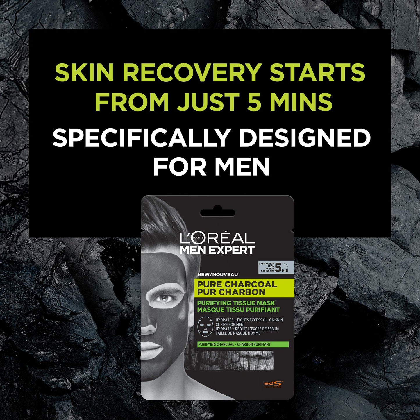 L’Oréal Paris men expert L'Oreal Paris Men Expert Pure Charcoal Purifying Tissue Mask, 30 g