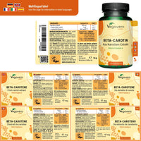 Vegavero Beta Carotene | 180 Capsules | Tan Accelerator | 100% Natural Source of Vitamin A | NO Additives, Lab-Tested | Vegan