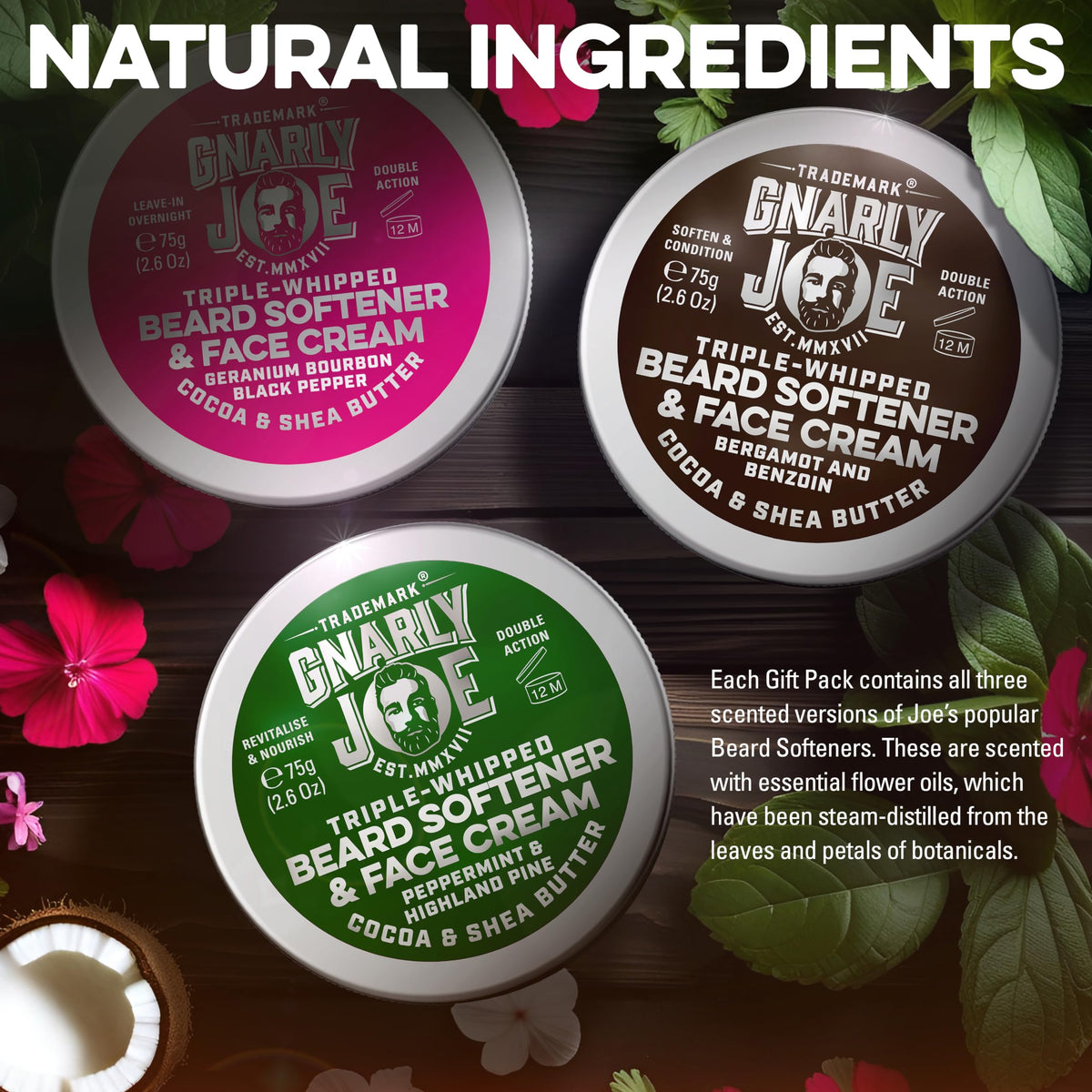 TRADEMARK GNARLY JOE EST.MMXVII Gnarly Joe Beard Softener & Face Cream for Men - 3 x 85g Tins (255g)