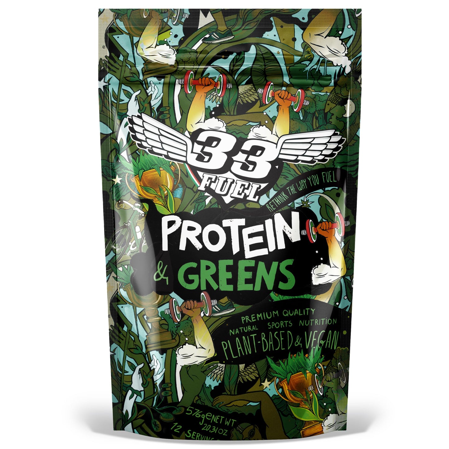 33Fuel Protein & Greens Powder – Natural, 20g Plant Protein, Organic Supergreens, Vegan, High-Fibre All-in-One Daily Nutrition – 576g Chocolate