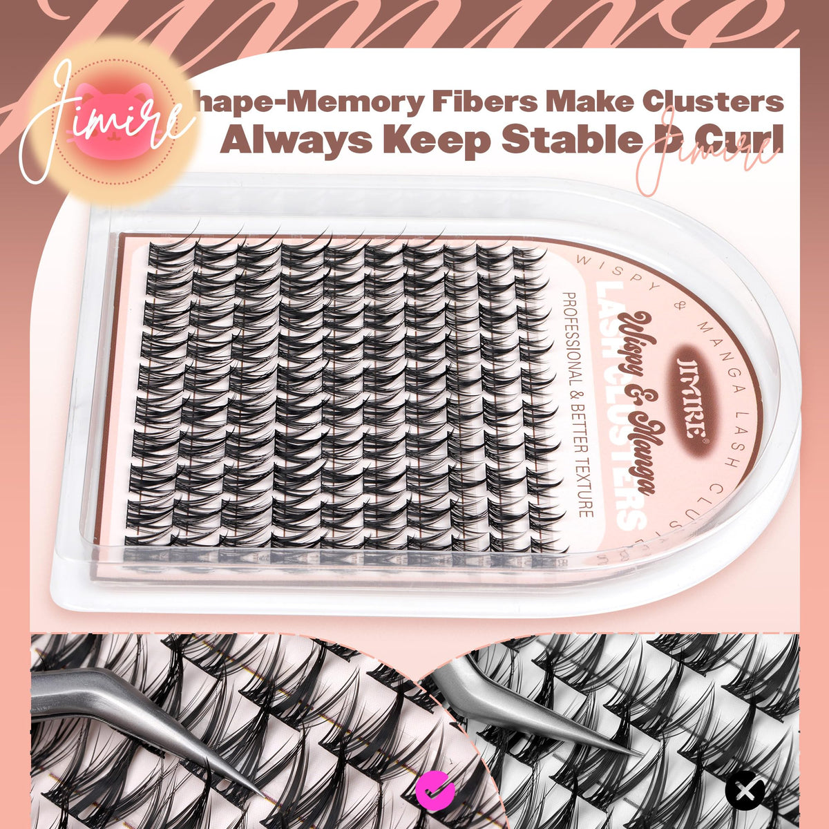 JIMIRE Manga Cluster Lashes Natural Look Anime Individual Eyelashes Cute 8-14MM Wispy Manhua Lash Clusters with Spiky 110 Pcs Manga Lashes Individual Cluster with Thin Band