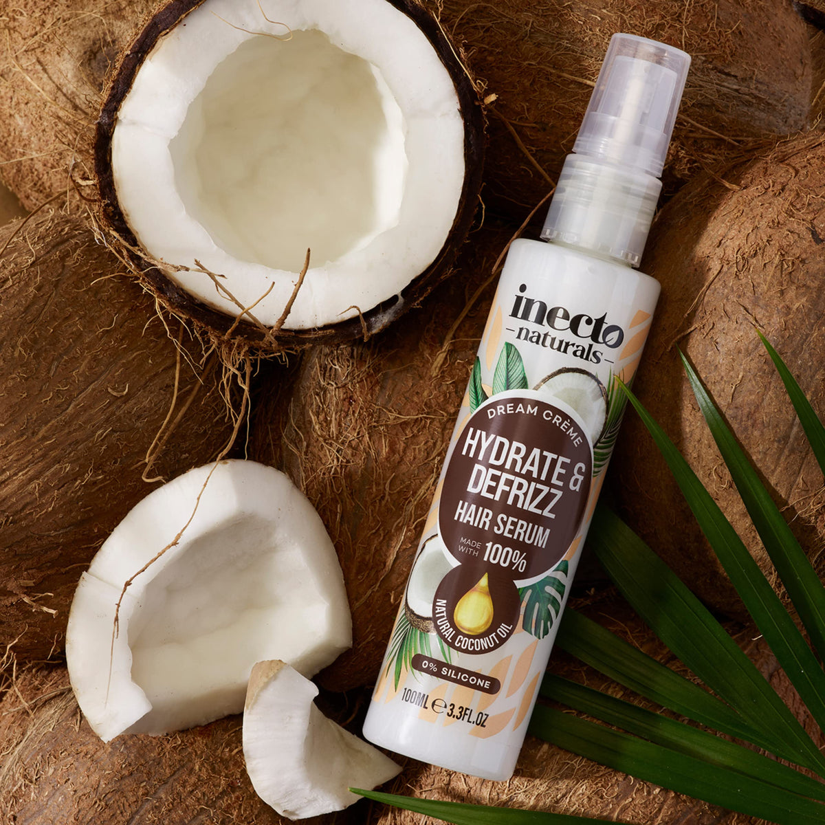 Inecto INECTO Naturals Hydrate & Defrizz Coconut Dream Crème Hair Serum 100ml, Anti Frizz, Preservers Moisture for Visibly Smooth Hydrated, 100% Natural Oils, Dry and Damaged