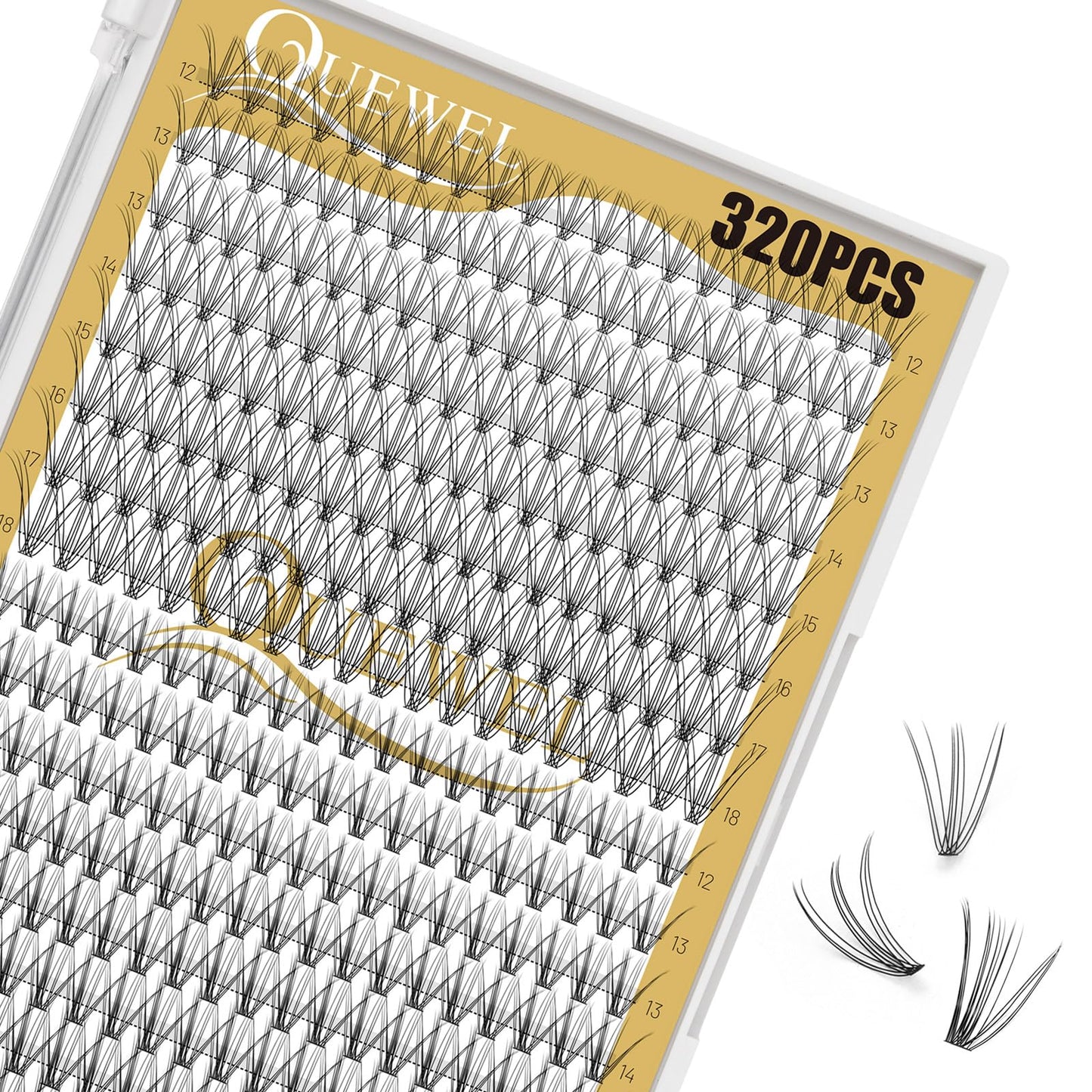 320Pcs Individual Lashes QUEWEL Cluster Lashes 10D+20D D Curl MIX12-18mm Individual Lash Extension Lash Clusters DIY Eyelash Extensions For Home Use (10D+20D D MIX12-18mm)