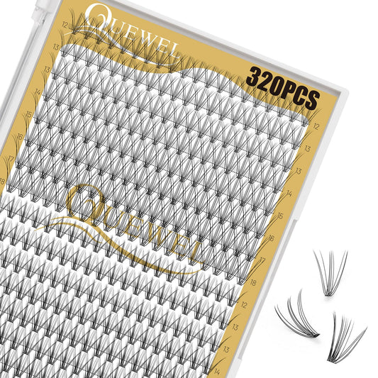 320Pcs Individual Lashes QUEWEL Cluster Lashes 10D+20D D Curl MIX12-18mm Individual Lash Extension Lash Clusters DIY Eyelash Extensions For Home Use (10D+20D D MIX12-18mm)