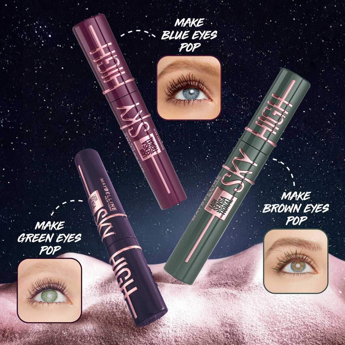 Maybelline Purple Mascara, Lash Sensational Sky High Volumizing & Thickening, Eyelash Lengthening, Flake-Free Formula, Washable Coloured Mascara, Full Volume Mascara, Colour: Plum Twilight