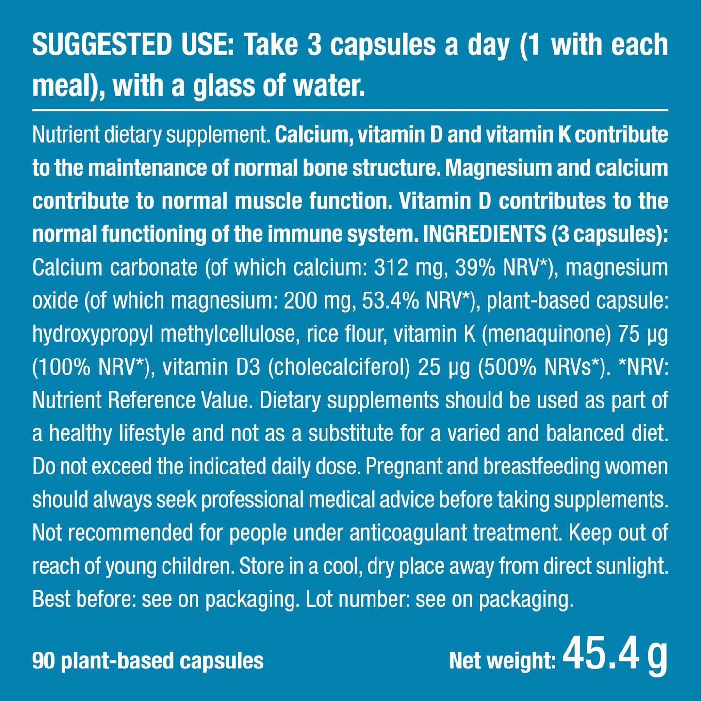 Laboratoires Nutrimea Calcium Supplement - Magnesium, Vitamin D3 and K2 Formula - 90 Vegetarian Capsules - Easy to Swallow - Daily Mineral Formula - French Expertise - Nutrimea