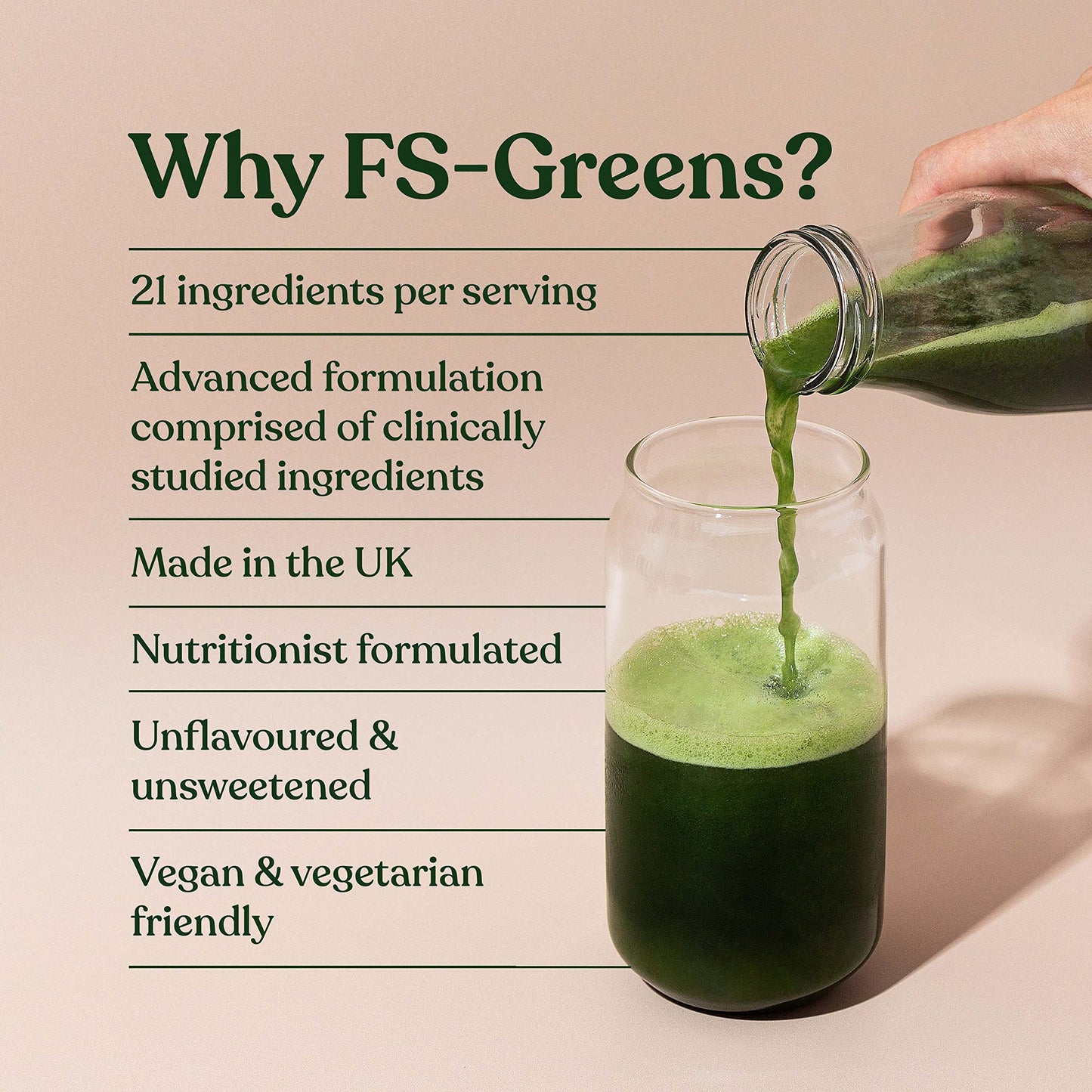 FS-Greens | 21 Advanced Greens, Superfoods, and Adaptogens Including KSM-66® Ashwagandha | Vegan & Gluten-Free | Advanced Formula | UK Made | Free Soul (30 Servings)