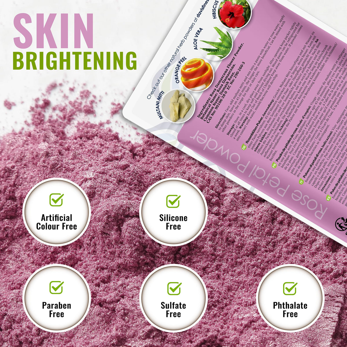 Davis Finest - Rose Petal Powder, 100g - Rosa Damascena - Dried Rose Petals for Hair & Facial Mask, Pore Cleansing, Brightening, Exfoliating - Organic, Natural Rose Fragrance for Cosmetics, Food Grade