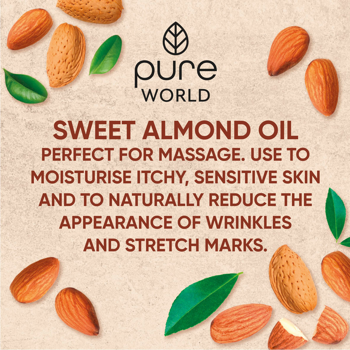 Pure World Natural Sweet Almond Oil 250ML 100% Pure, Undiluted Cold Pressed Premium Quality Almond Oil Freshly Pressed – Massage, Skin, Nails, Body and Face,. Edible Vegan