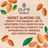 Pure World Natural Sweet Almond Oil 250ML 100% Pure, Undiluted Cold Pressed Premium Quality Almond Oil Freshly Pressed – Massage, Skin, Nails, Body and Face,. Edible Vegan