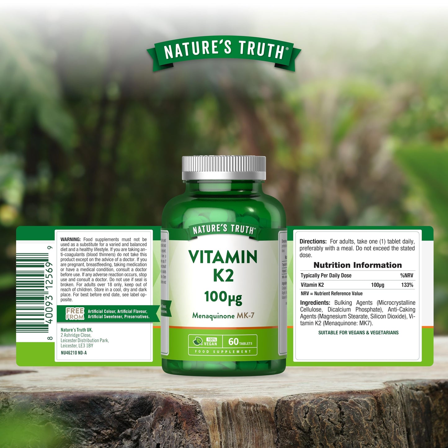 Vitamin K2 MK-7 100ug | High Strength Menaquinone MK-7 | 1-A-Day | 60 Vegan Tablets | Nature's Truth