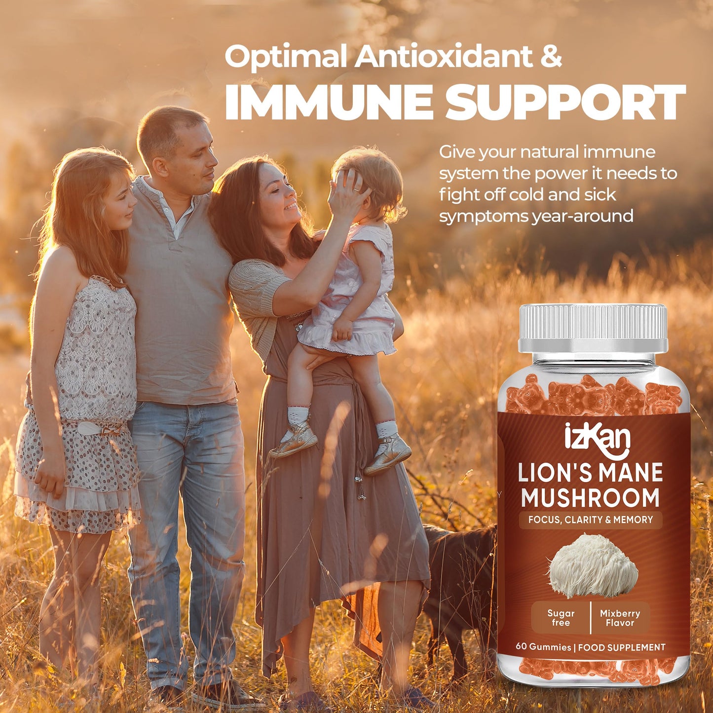 Izkan Mushroom Gummies 1000mg - Lion Mane Mushroom Gummies Supplement Promotes Focus, Memory, and Mood - 60 Count (Mixed Berry Flavor, Halal, Gluten-Free, Vegan) (3)