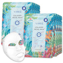 VSHELL Collagen Face Sheet Mask, Set of 10 - Hydrating Beauty Skincare with Hyaluronic Acid for Women and Men - Moisturising Anti Aging Facial Treatment - Ideal for Sensitive Skin
