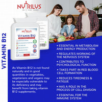 Nutrilus Vitamin B12 120 High Strength Capsules 1000µg - One Daily - not Tablets - High Bioavailability Methylcobalamin - Vegan Supplement - UK