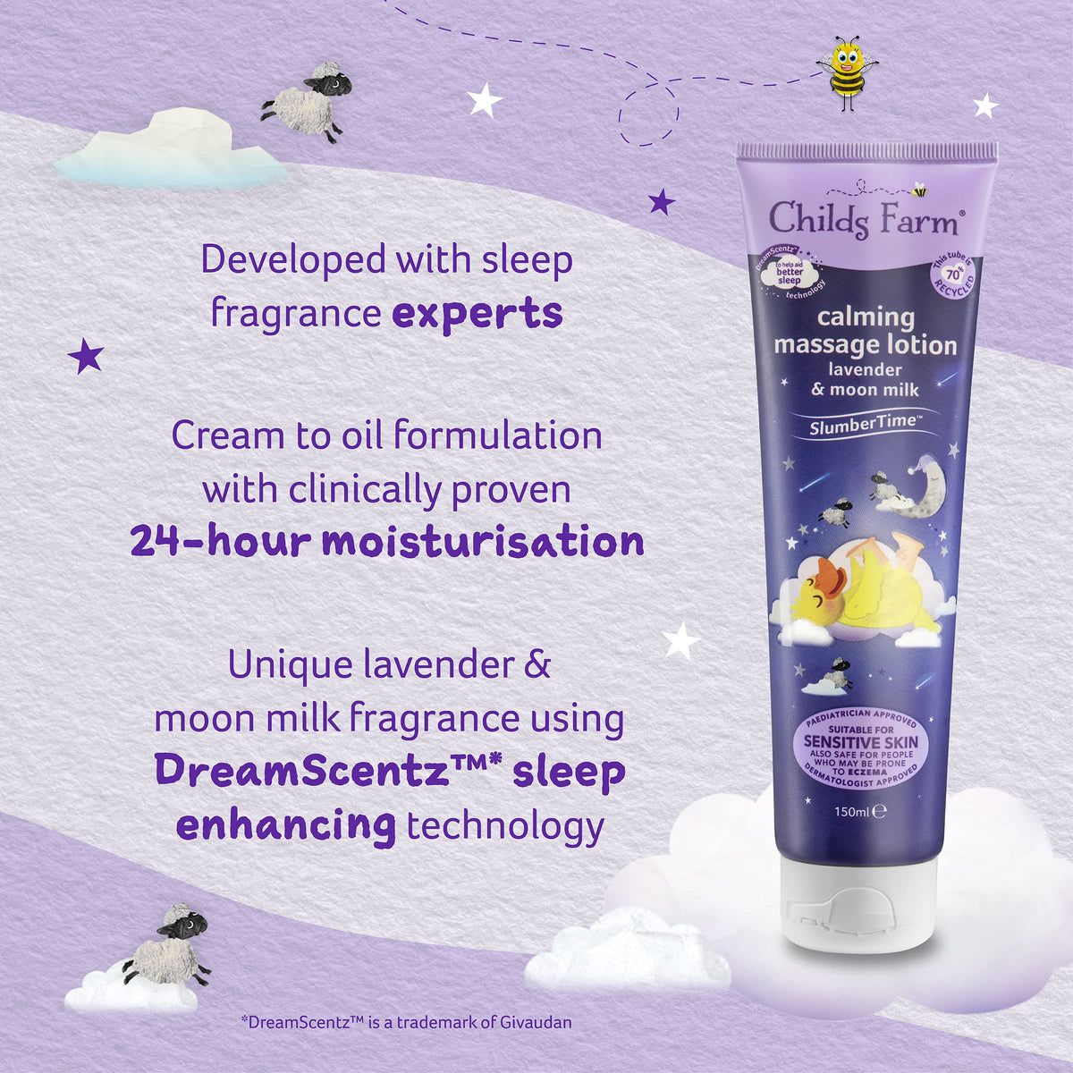 Childs Farm Slumber Time Sleep Calming Massage Lotion Lavender and Moon MilkSuitable for Newborns with Dry, Sensitive and Eczema-Prone Skin 150 ml