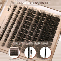 Himirell Lash Clusters Kit Fluffy Volume Eyelash Extension Kit 140Pcs 5D Wispy Natural DIY lash Extenisons D Curl with 140Pcs Individual Lashes, Lash Bond and Remover,Tweezers for Self Use