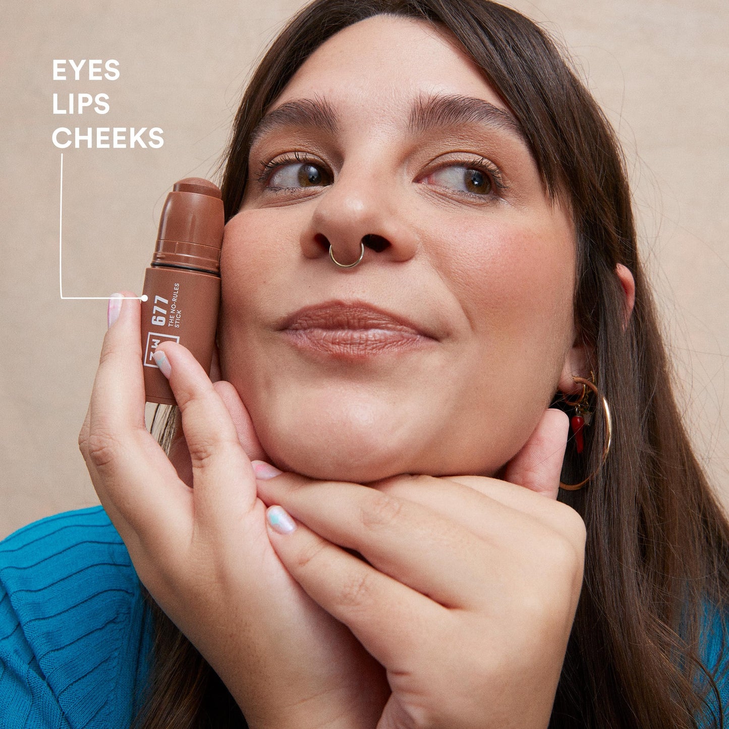 3INA MAKEUP - The No - Rules Stick 677 - Brown Blush Stick for Eyes Lips & Cheeks w Hyaluronic Acid - Cream Blush