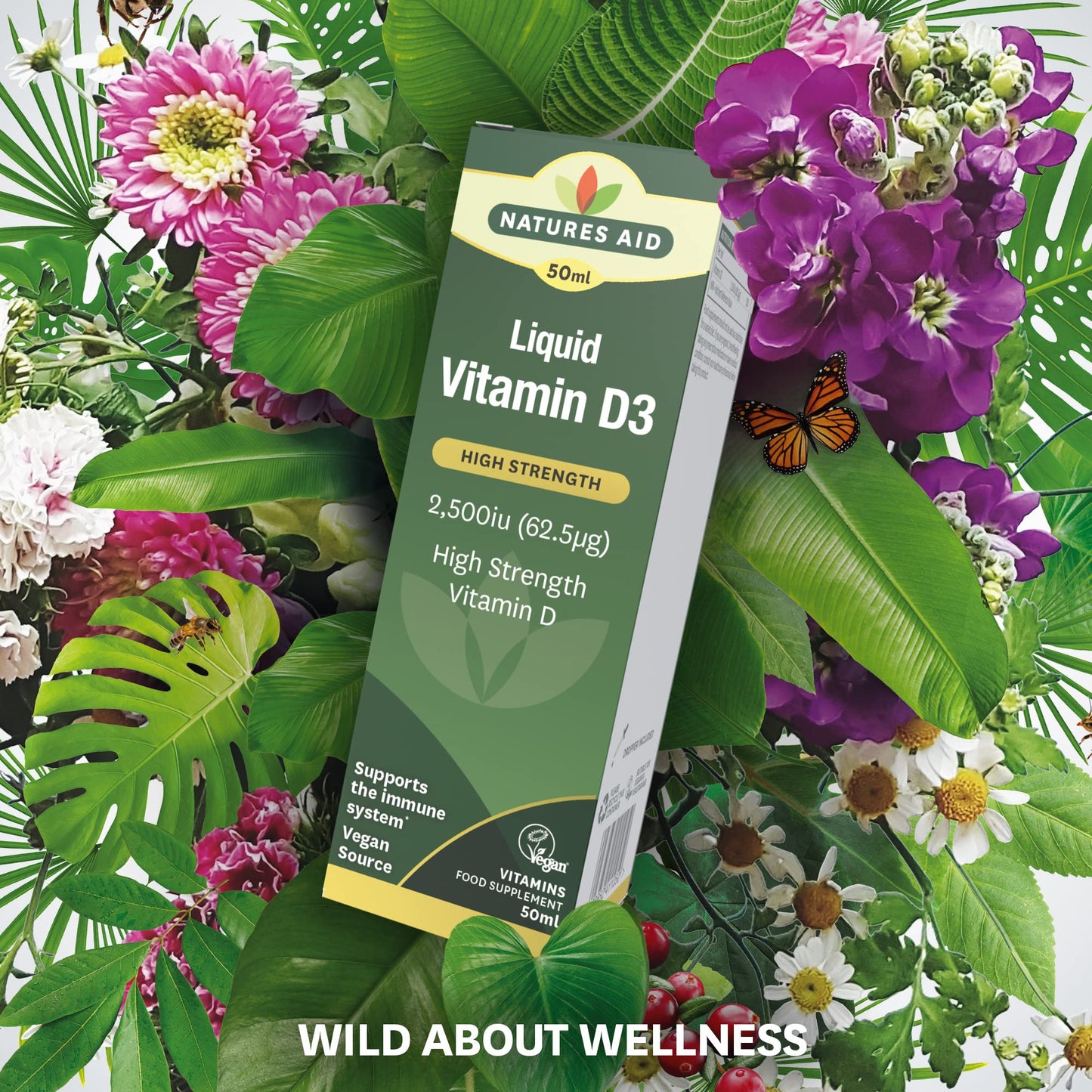 natures aid Natures Aid Vegan Vitamin D3/Cholecalciferol Liquid, 2500iu, Dropper Included, 50 ml (Pack of 1)