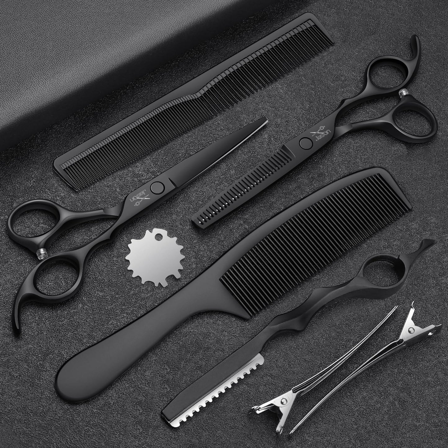 JASON Hairdressing Scissors Set Professional - Hair Scissors Set (Hair Cutting Scissors&Thinning Scissors) 6.5" Hair Scissors Hairdressing Scissors for Hairdresser/Beginner Hairdresser Set, Black