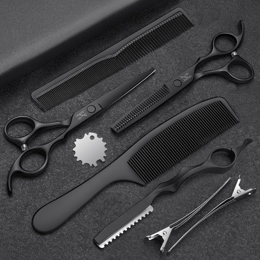 JASON Hairdressing Scissors Set Professional - Hair Scissors Set (Hair Cutting Scissors&Thinning Scissors) 6.5" Hair Scissors Hairdressing Scissors for Hairdresser/Beginner Hairdresser Set, Black