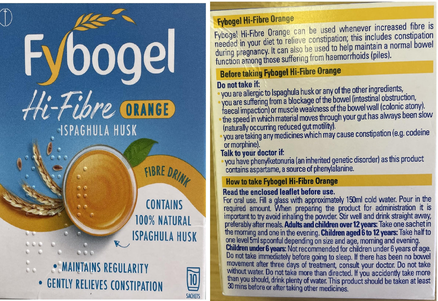 Fybogel - Hi-Fibre Orange Sachets - 10 x 4