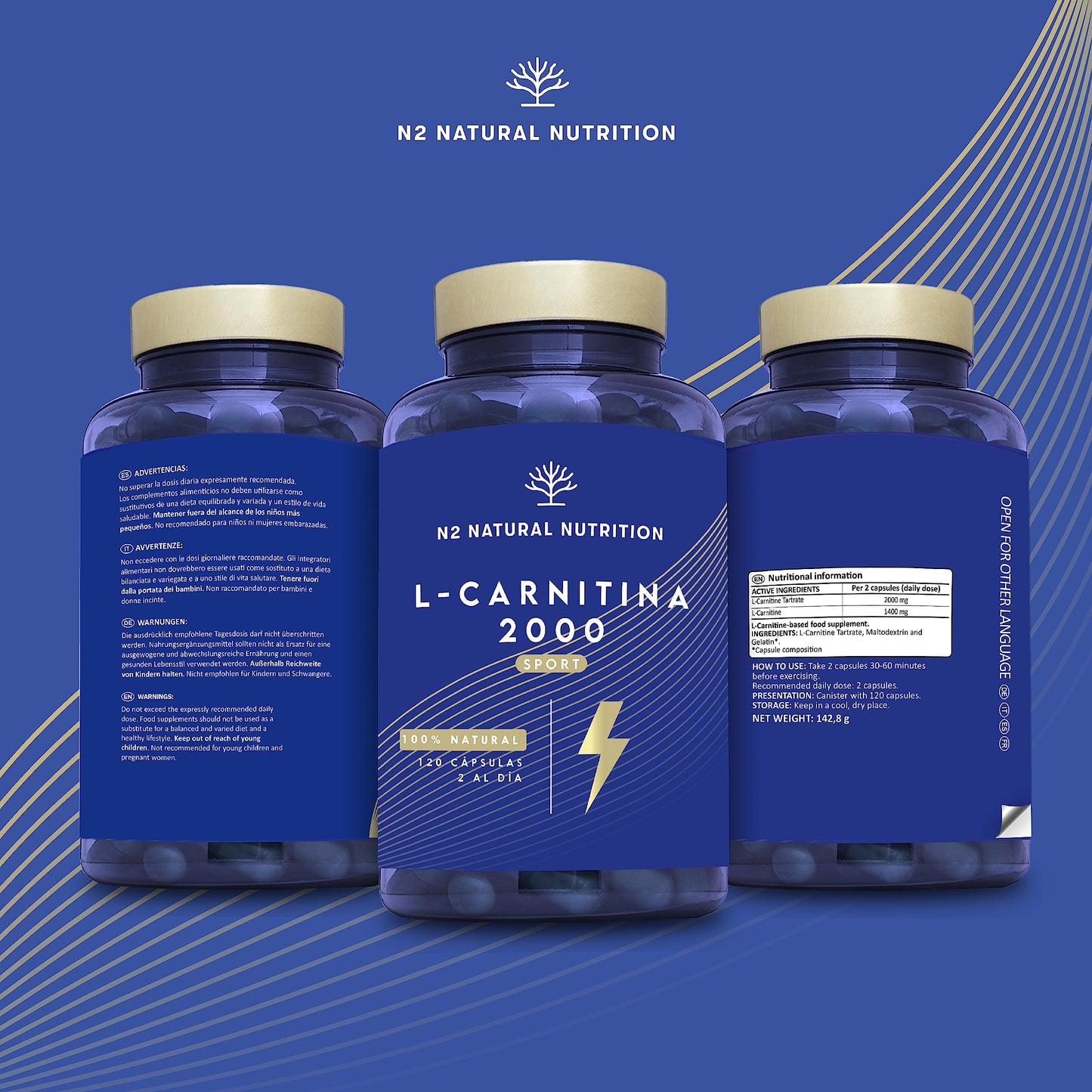 Natural L CARNITINE 2000 mg Tablets. 120 Capsules 2 Months. High Concentration Energy Pills. Improves Sports Performance, Muscle Recovery. CE Manufactured. N2 Natural Nutrition