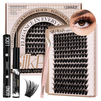 LASHVIEW DIY Lash Extension Kit, 9-16mm Mix D Curl Cluster Eyelash Extension Kit Cluster Lashes with Lash Bond and Seal, Lash Glue Remover and Lash Applicator W50