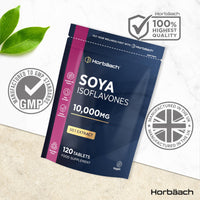 Horbäach SOYA Isoflavones 10,000mg | 120 Vegan Tablets | High Strength SOYA Bean Extract | Providing 80mg Isoflavones | by Horbaach