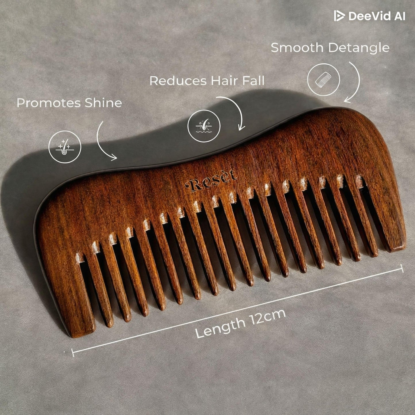 Resèt 100% Natural Handmade Sandalwood Comb | Soft Wide Tooth Wooden Comb | Eco-Friendly Anti-Static for Massage | Wooden Hair Detangler for Men and Women