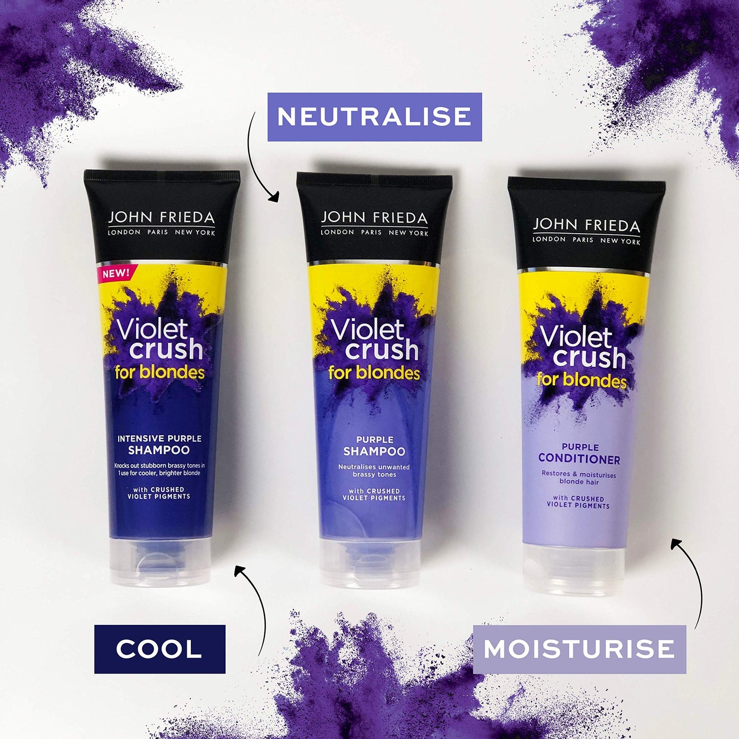 John Frieda Violet Crush Intensive Purple Shampoo, for Brassy Blonde Hair 250 ml, Toning