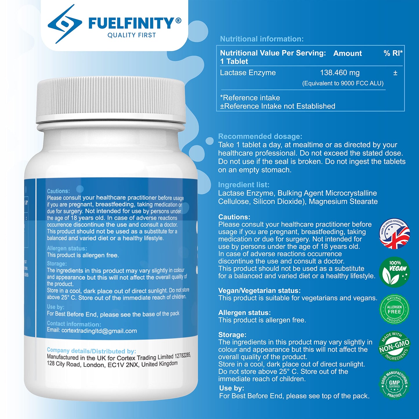 Efficient Lactase Tablets - 250 Days Supply - Lactose Intolerance Tablets 9000 FCC ALU High Strength - Aids in Lactose Digestion - FuelFinity® Excellent Manufacturing Standards (1 Pack)