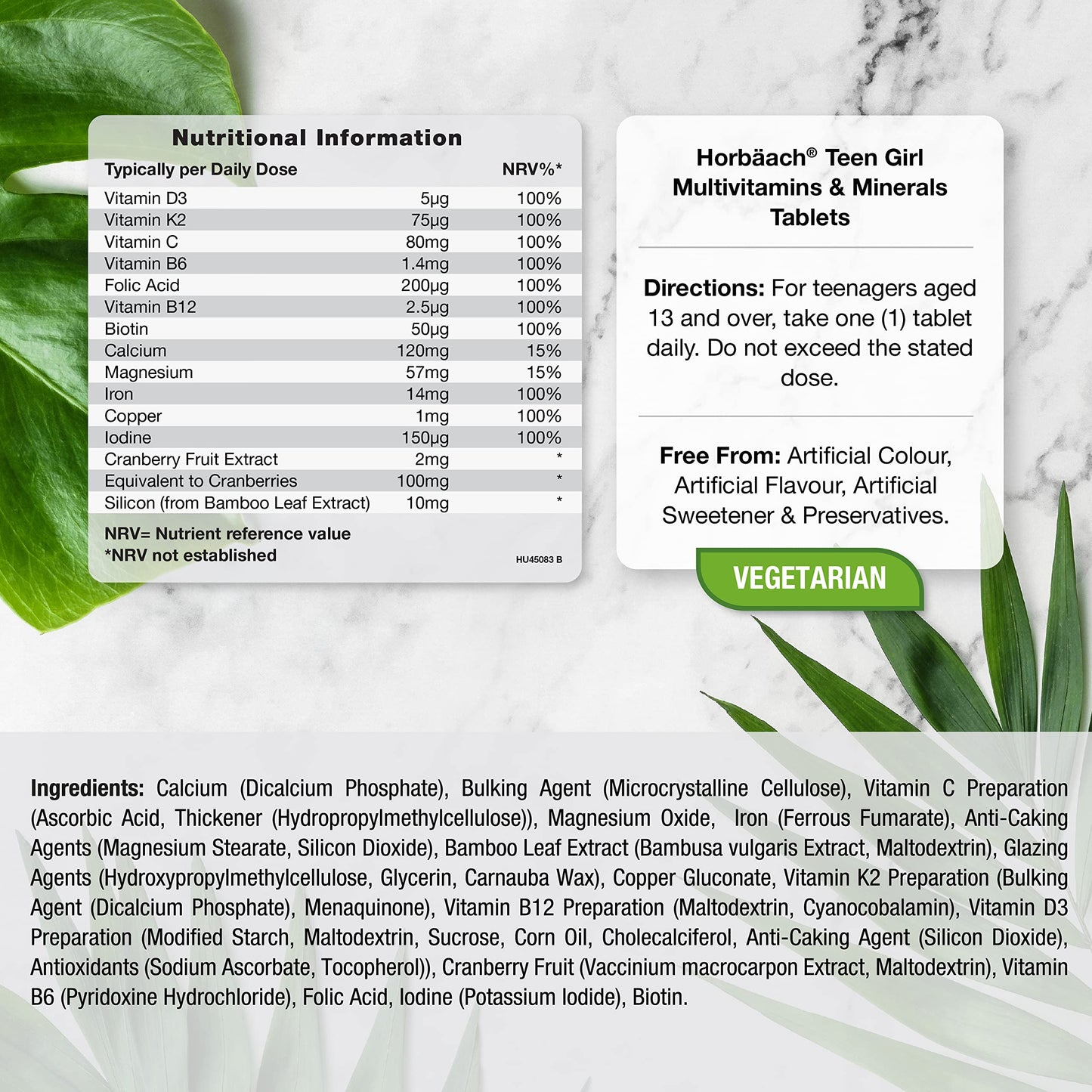 Horbäach Multivitamins and Minerals for Teen Girls | 120 Tablets | 15 Essential Nutrients for Everyday Health & Wellness | by Horbaach