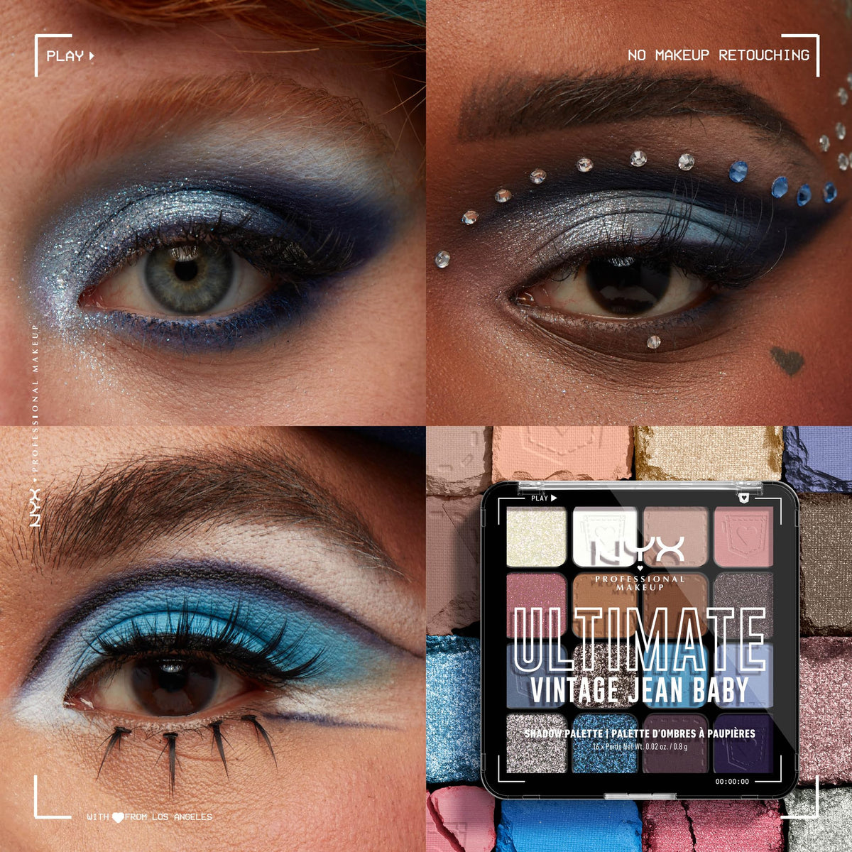 NYX PROFESSIONAL MAKEUP NYX Professional Makeup Ultimate Shadow Palette, 16 Vibrant True-To-Pan Eyeshadow Shades, Metallics, Shimmers, Colours and Nudes in Pressed Pigments, Vegan, Vintage Jean Baby, 0.8 g