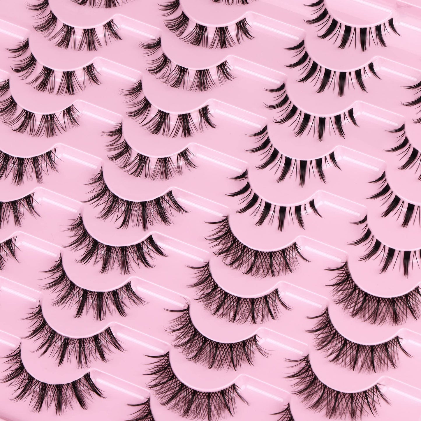 Newcally Manga Lashes Natural Look Anime False Eyelashes 20 Pairs Clear Band Individual Wispy Fake Eyelashes Strip Spiky DIY Cluster Lashes Extension C Curl Cat Eye Lashes Pack