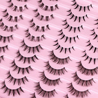 Newcally Manga Lashes Natural Look Anime False Eyelashes 20 Pairs Clear Band Individual Wispy Fake Eyelashes Strip Spiky DIY Cluster Lashes Extension C Curl Cat Eye Lashes Pack